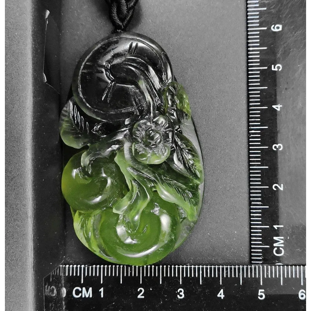 100% Natural Hand-Carved Jade Pendant Jadeite Necklace Apple Tree & Coin