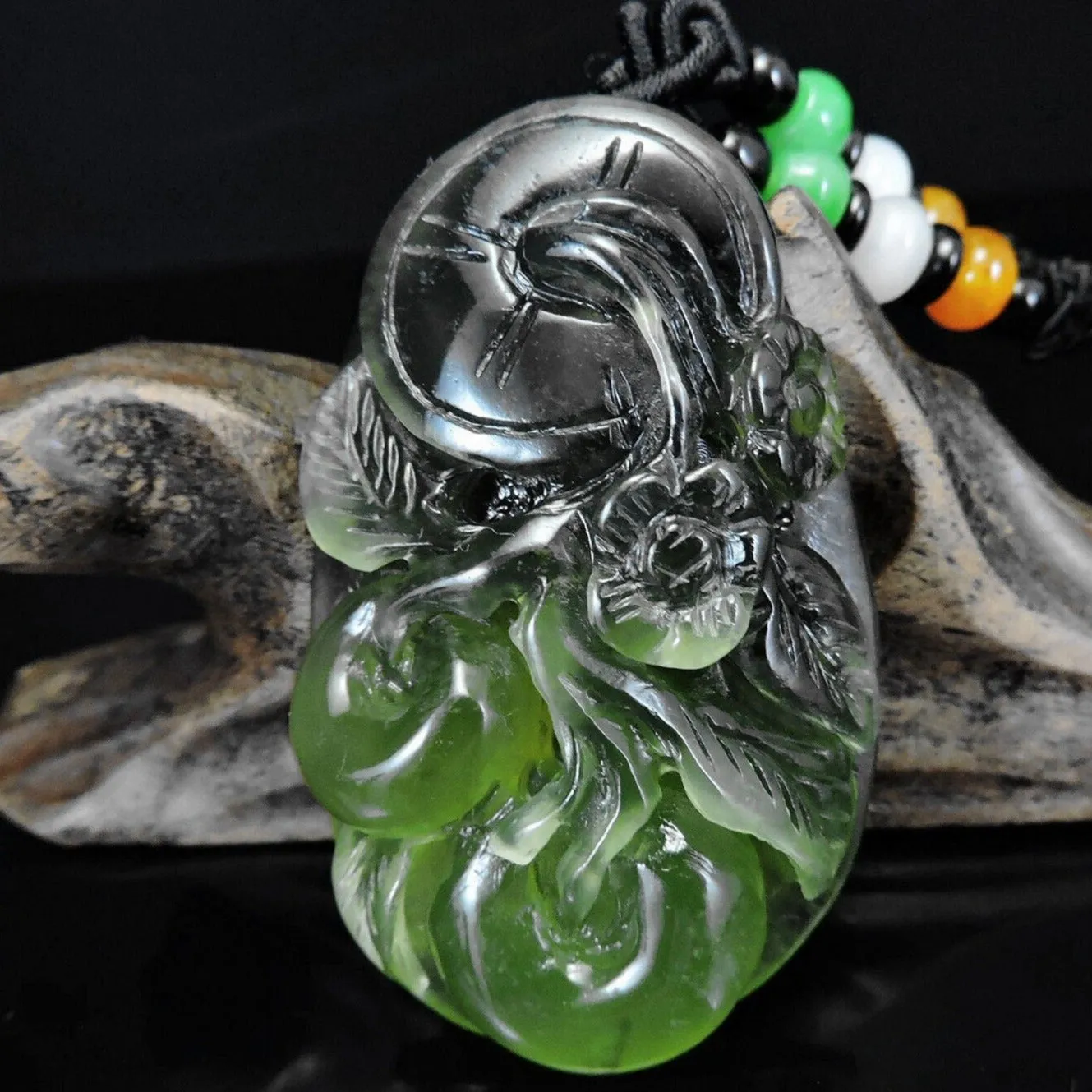 100% Natural Hand-Carved Jade Pendant Jadeite Necklace Apple Tree & Coin