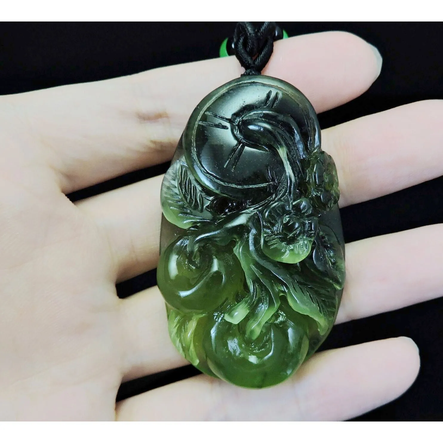 100% Natural Hand-Carved Jade Pendant Jadeite Necklace Apple Tree & Coin