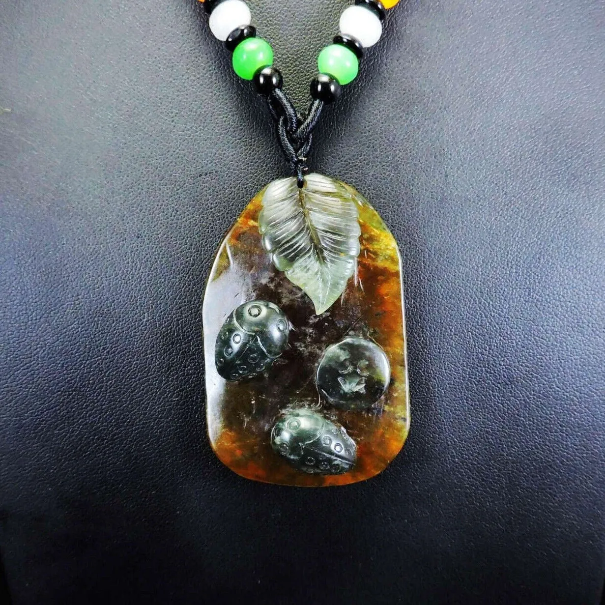 100% Natural Hand-Carved Jade Pendant Jadeite Necklace Beetle & Leaf & Coin