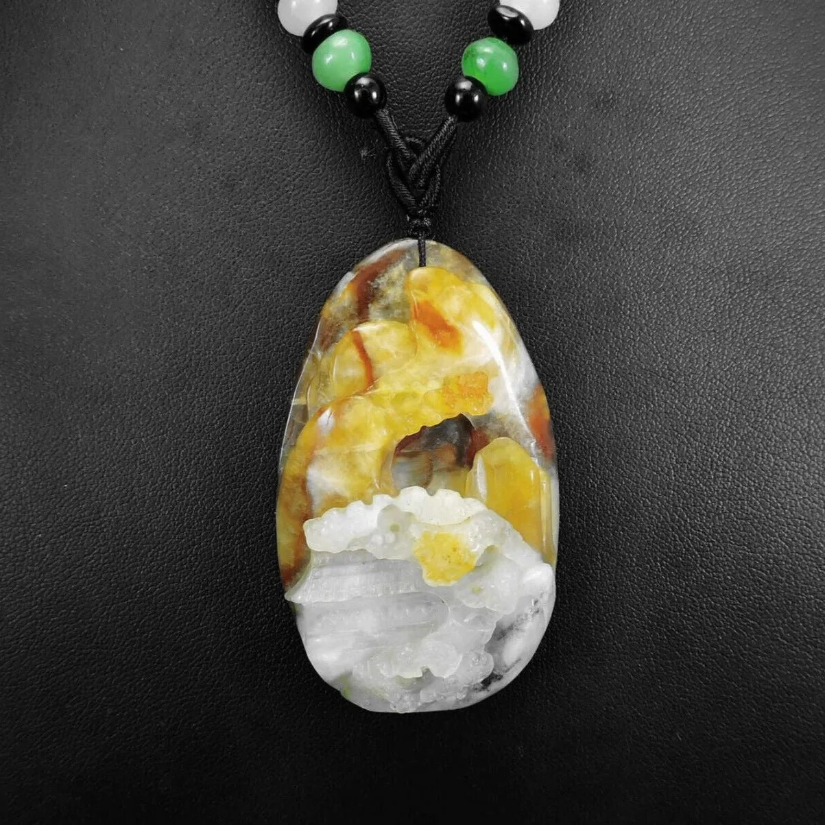 100% Natural Hand-Carved Jade Pendant Jadeite Necklace Landscape