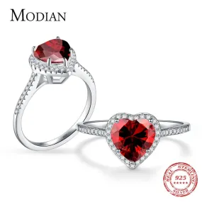 100% Real 925 Sterling Silver Red Heart Ring 5A CZ Zirconia Wedding Jewelry for Women