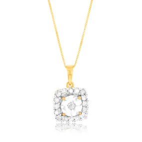 10ct Yellow Gold 1/3 Carat with 17 Brilliant Diamonds Square Pendant