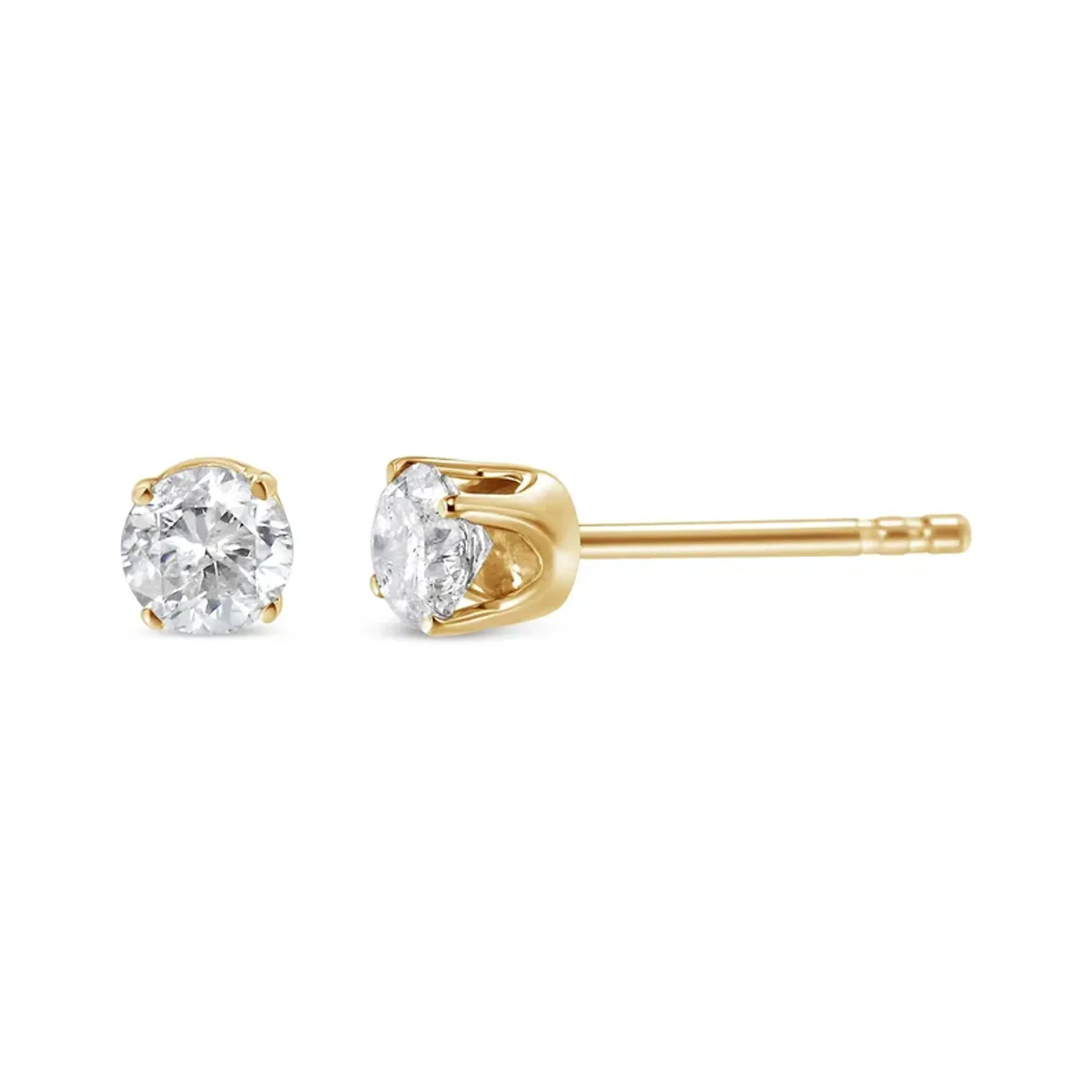 10K Yellow Gold 1/3 Cttw Round Brilliant-Cut Near Colorless Diamond Classic 4-Prong Stud Earrings (J-K Color, I1-I2 Clarity)