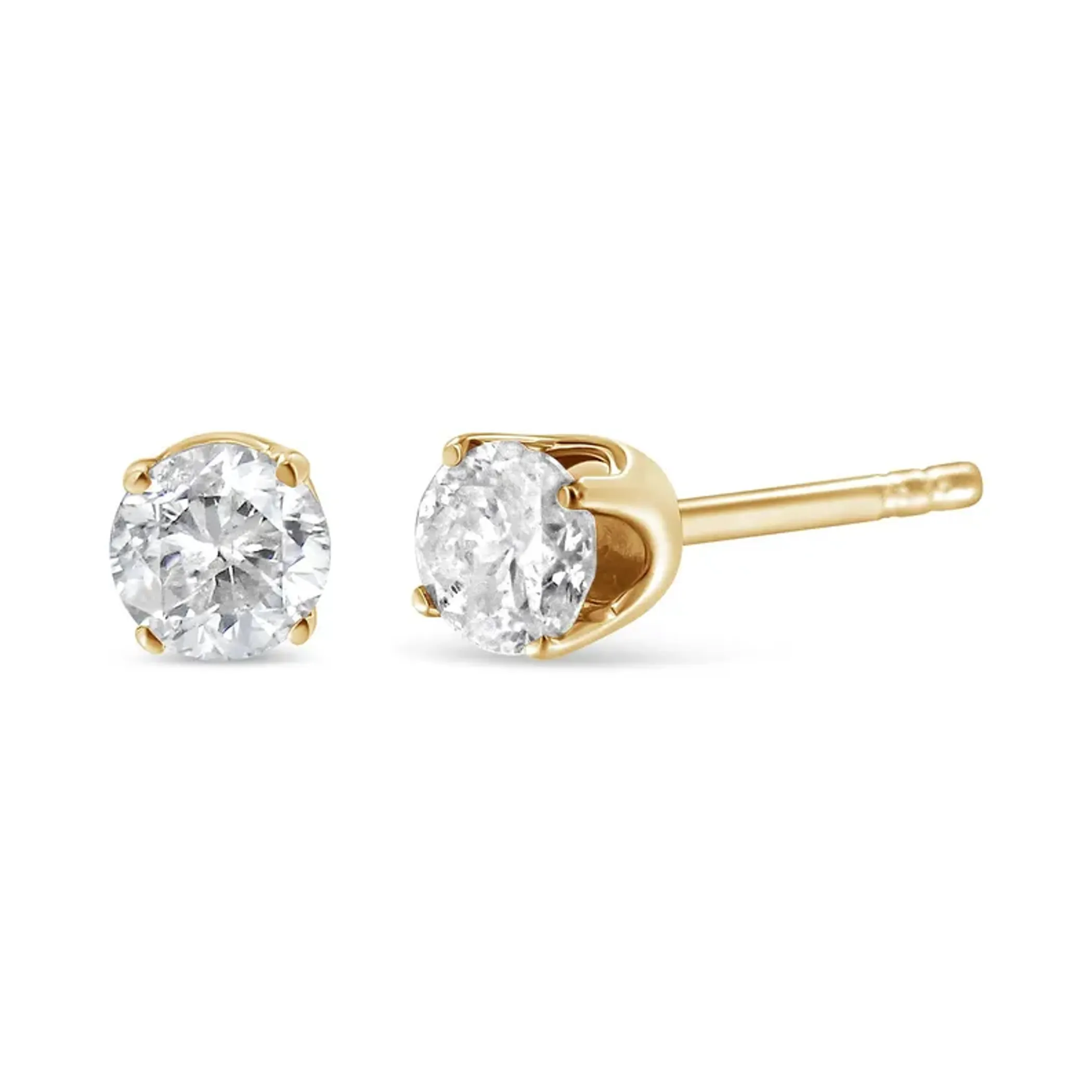 10K Yellow Gold 1/3 Cttw Round Brilliant-Cut Near Colorless Diamond Classic 4-Prong Stud Earrings (J-K Color, I1-I2 Clarity)