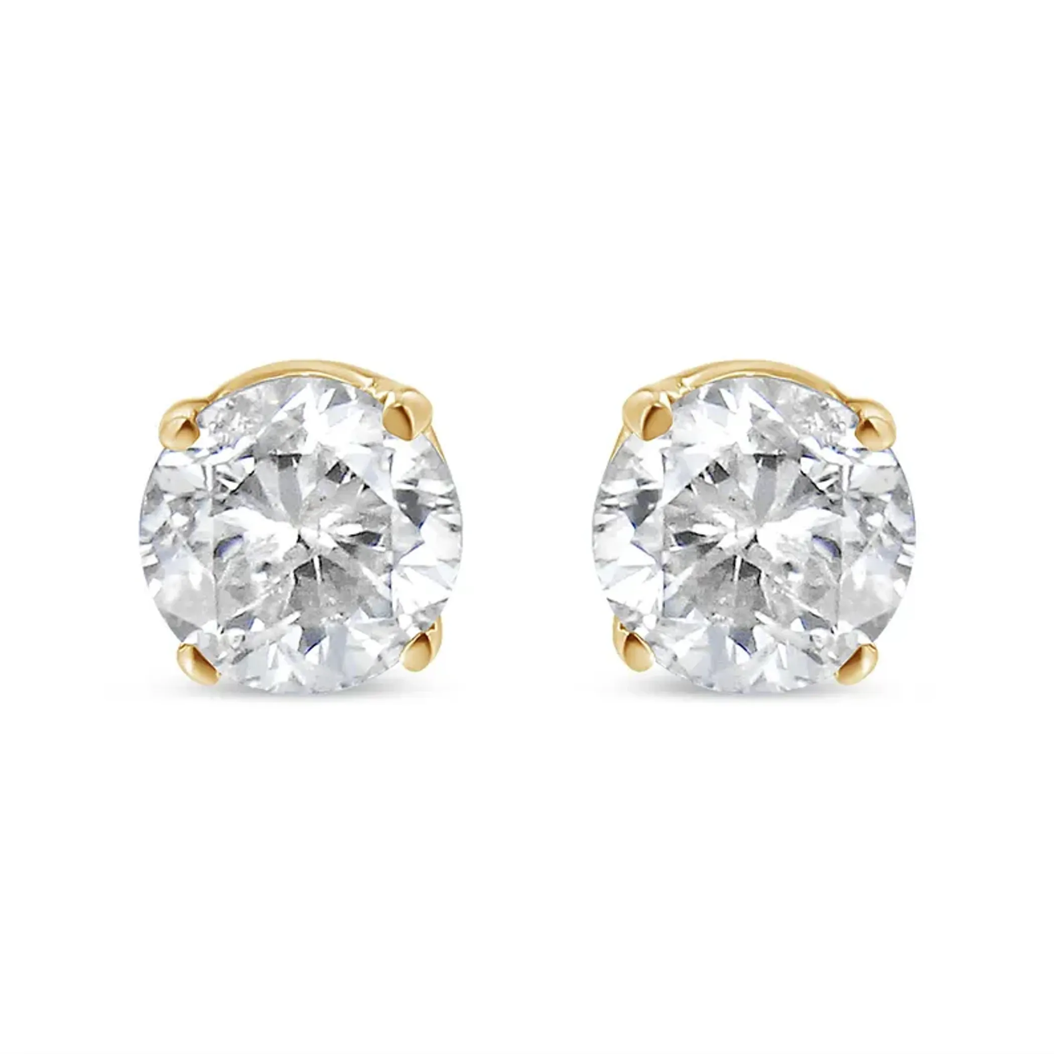 10K Yellow Gold 1/3 Cttw Round Brilliant-Cut Near Colorless Diamond Classic 4-Prong Stud Earrings (J-K Color, I1-I2 Clarity)