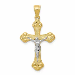 10k Yellow Rhodium Gold Textured Polished Crucifix