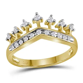 10kt Yellow Gold Womens Round Diamond Crown Tiara Band Ring 1/5 Cttw