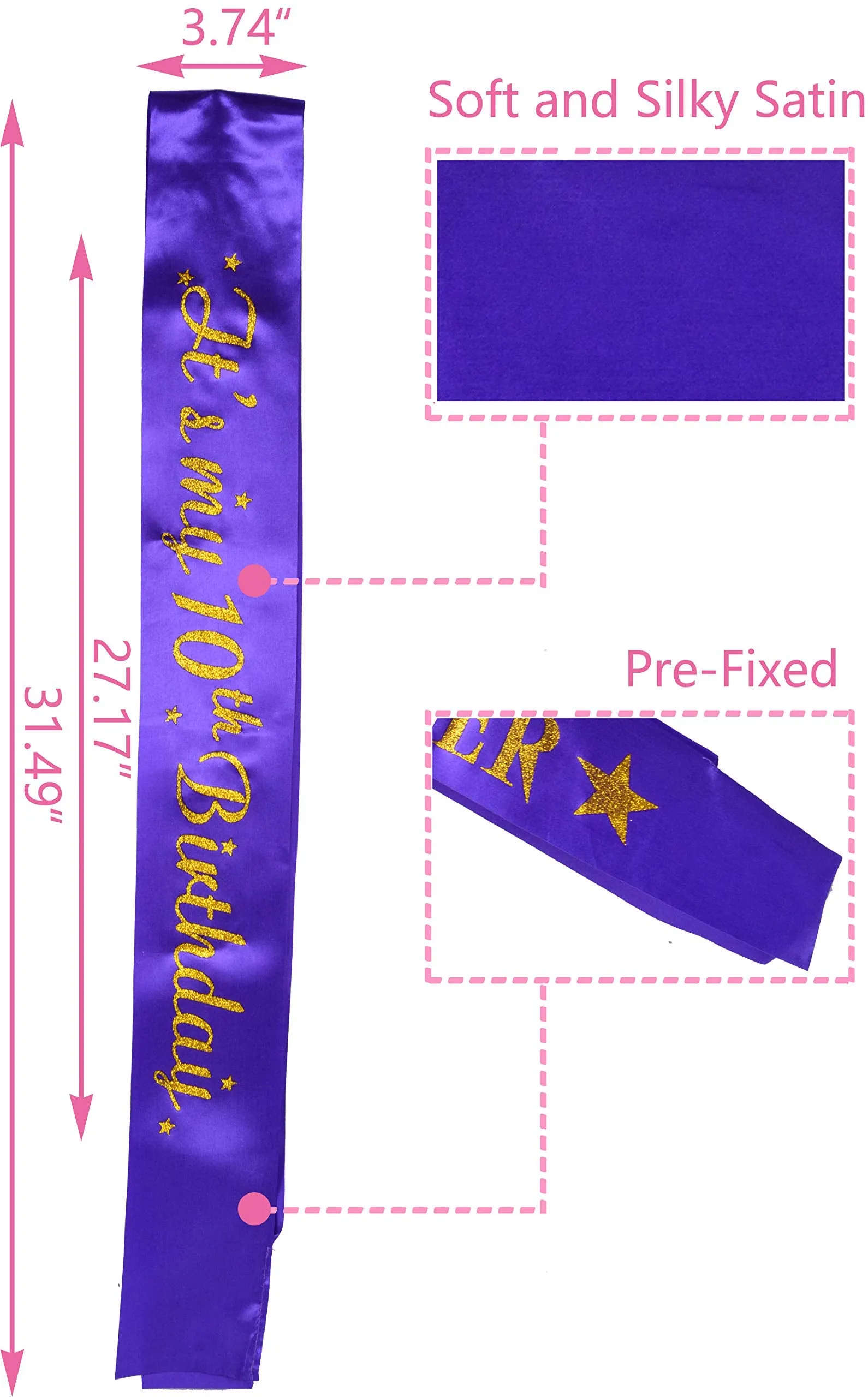 10th Birthday Gifts for Girl, 10th Birthday Tiara and Sash Purple, HAPPY 10th Birthday