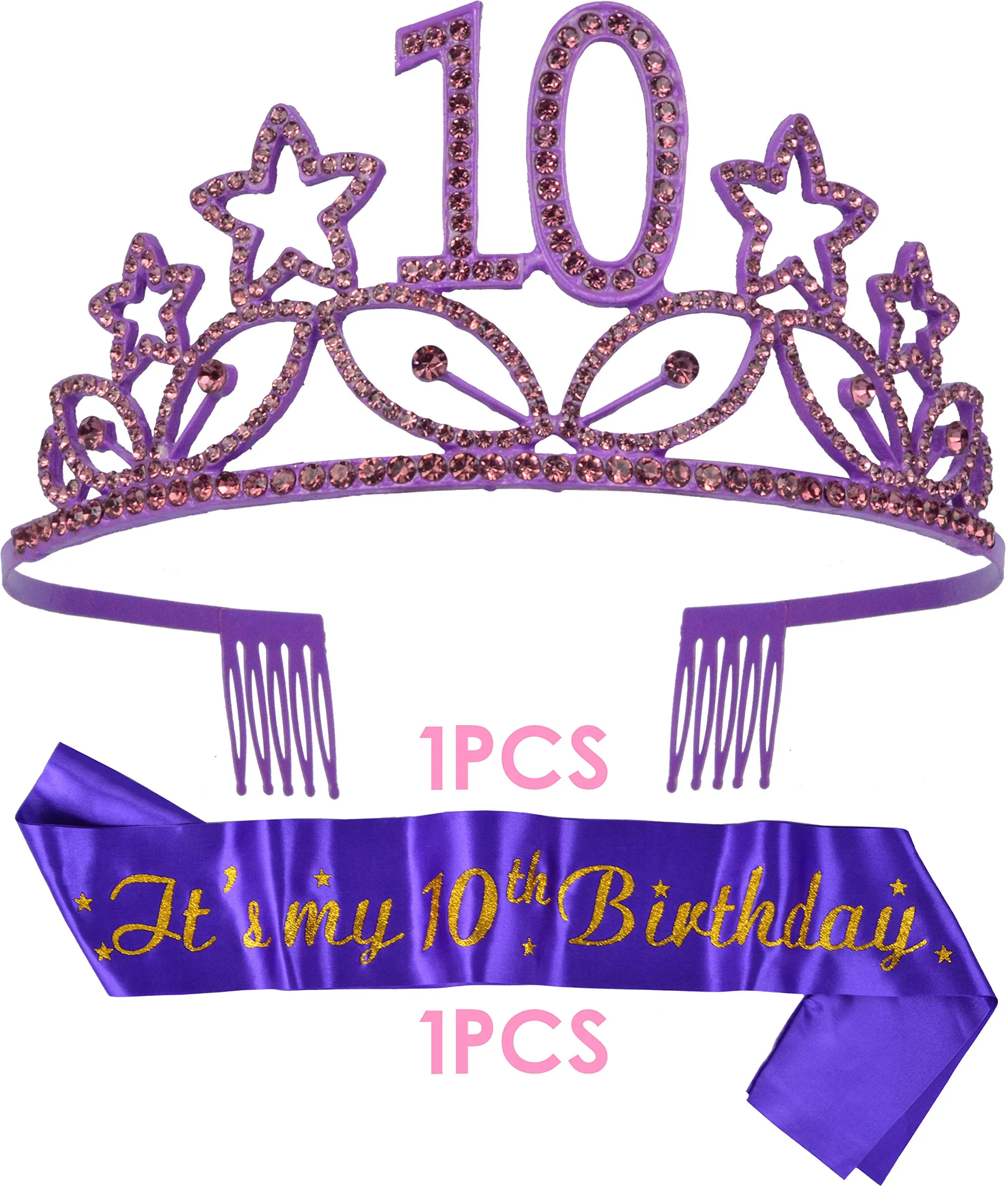 10th Birthday Gifts for Girl, 10th Birthday Tiara and Sash Purple, HAPPY 10th Birthday