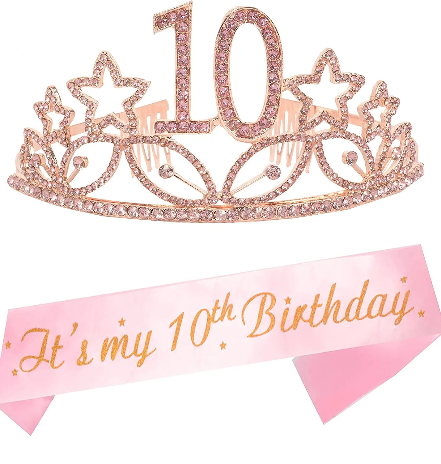 10Th Birthday Gifts For Girl, Birthday Tiara And Sash Pink, Happy 10Th Birthday Party