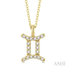 1/10 Ctw Gemini Round Cut Diamond Zodiac Pendant With Chain in 10K Yellow Gold