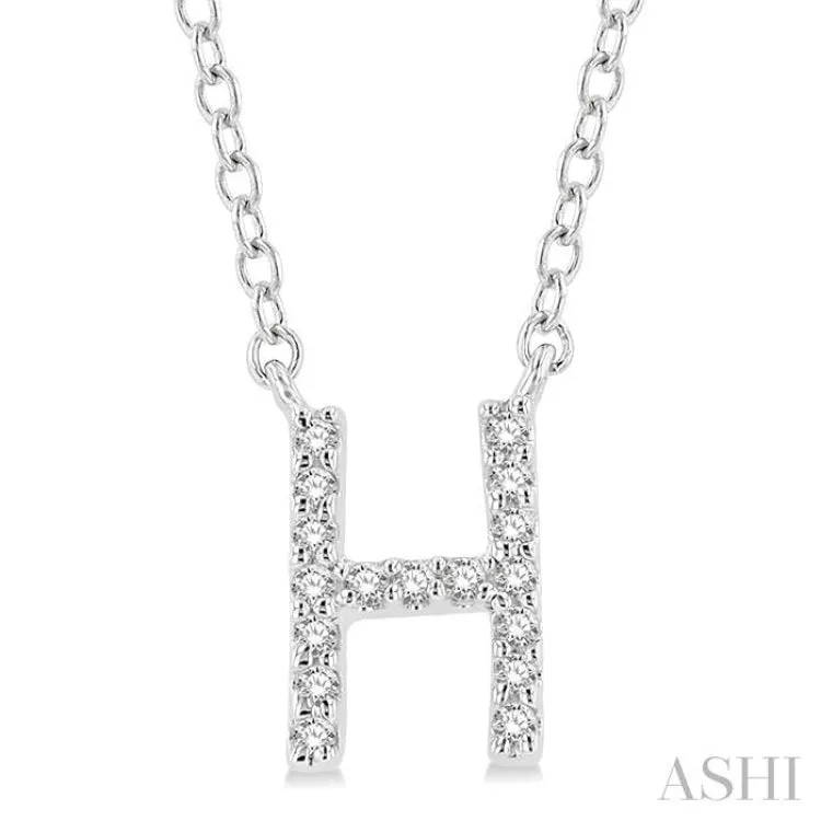 1/20 Ctw Initial 'H' Round Cut Diamond Pendant With Chain in 14K White Gold