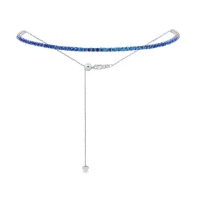 14k Gold & Blue Sapphire Adjustable Tennis Choker Necklace - 4.11ct