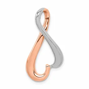 14K Rose, White Gold Solid Polished Finish up side down Heart Shape Fancy Omega Slide Pendant fits upto 6 mm Omega