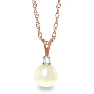 14K Solid Rose Gold Natural Diamond & Pearl Necklace