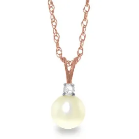 14K Solid Rose Gold Natural Diamond & Pearl Necklace