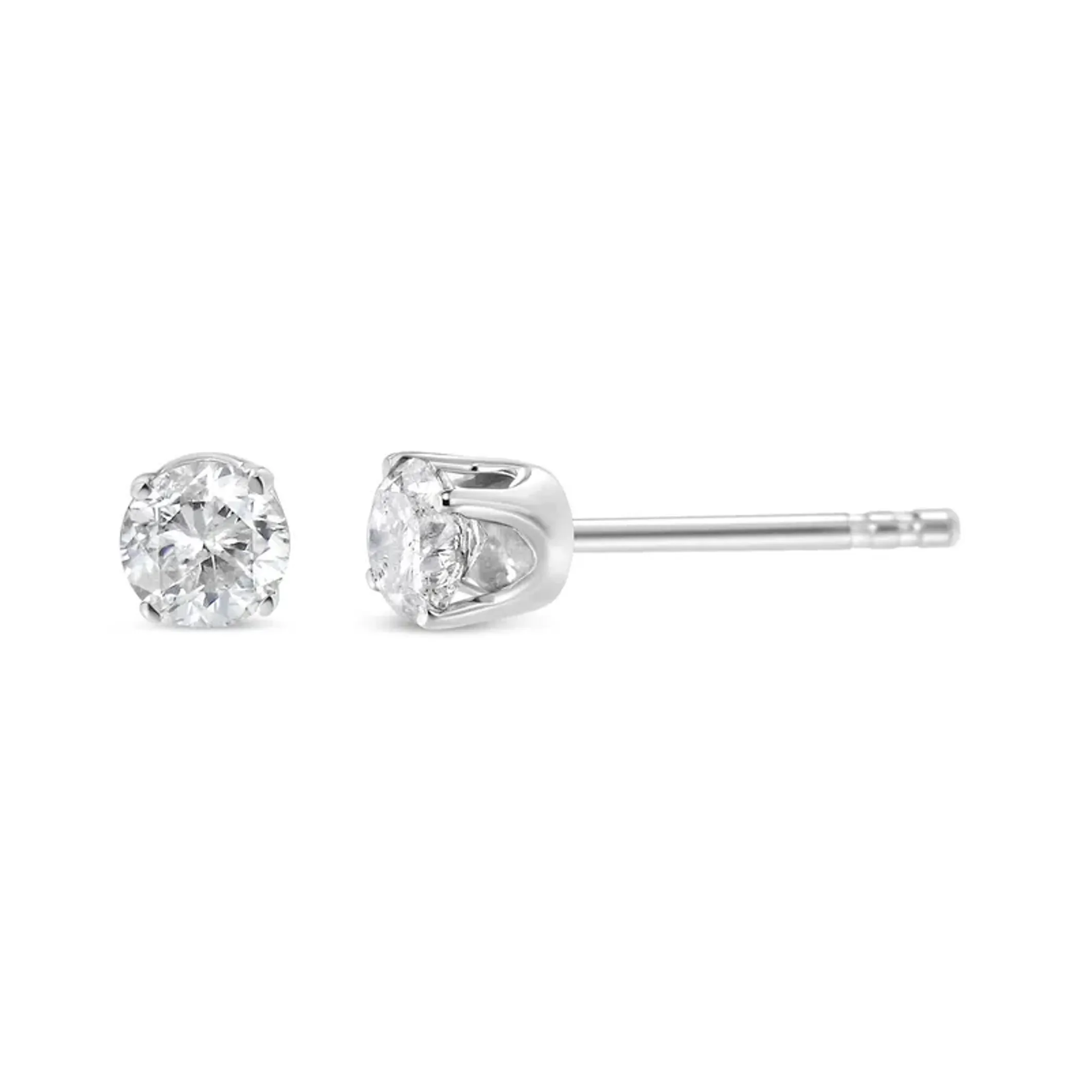 14K White Gold 1/3 Cttw Round Brilliant-Cut Near Colorless Diamond Classic 4-Prong Stud Earrings (I-J Color, VS1-VS2 Clarity)