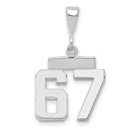 14k White Gold Polished Finish Small Size Number 67 Charm Pendant