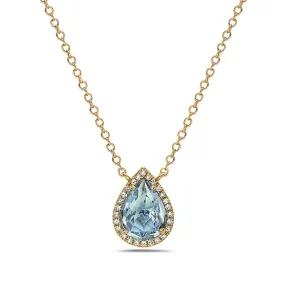 14K Yellow Gold Pear Shape Blue Topaz And Diamond Necklace