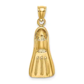 14K Yellow Gold Polish Finish 3-Dimensional Scuba Flipper Charm Pendant