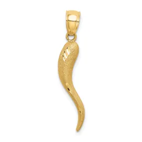 14k Yellow Gold Solid D.C Finish Italian Horn Pendant