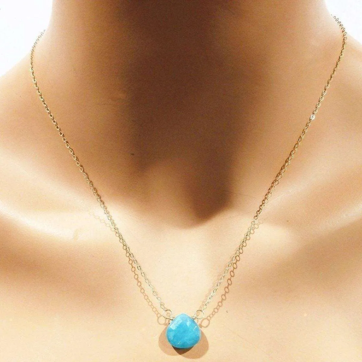 14kt Gold Filled Aqua Jade Wire Wrap Delicate Gemstone Drop Necklace by Alexa Martha Designs