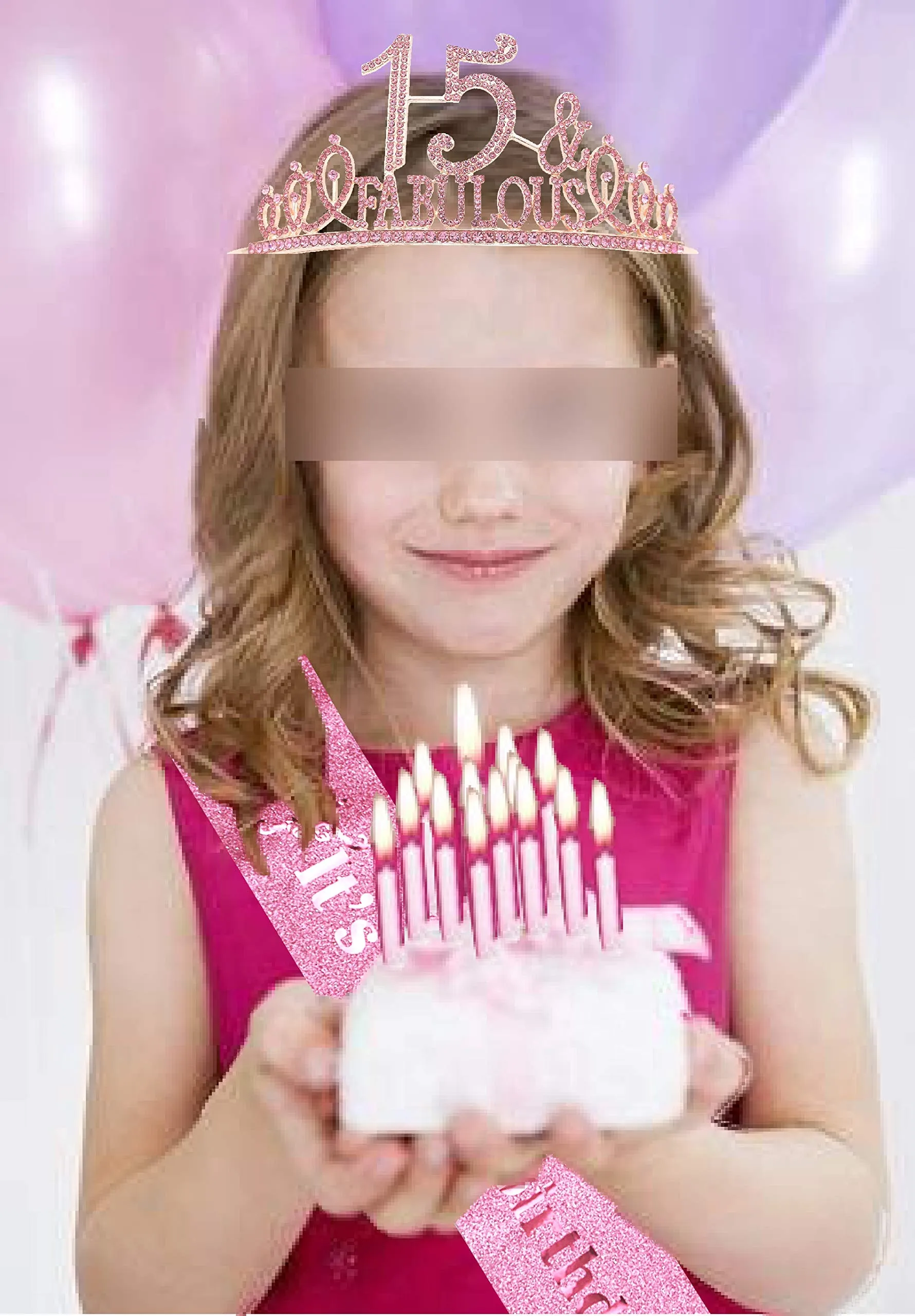 15th Birthday Gifts for Girl,15th Birthday Tiara and Sash Pink,15th Birthday Decorations