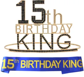 15th Birthday King Crown and Sash for boy,15th Birthday for Him,15th Birthday King Crown