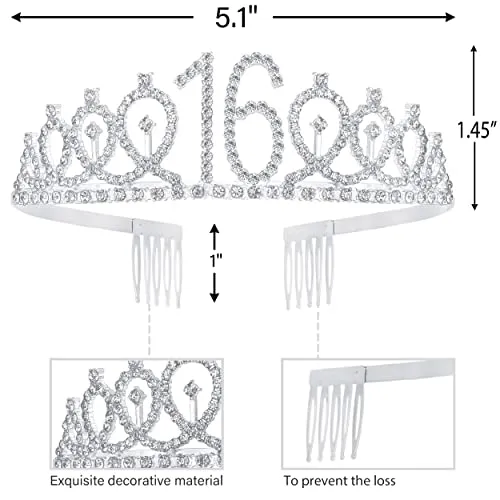 16th Birthday, 16th Birthday Gifts for Girls, 16th Birthday Tiara and Sash Silver, 16th