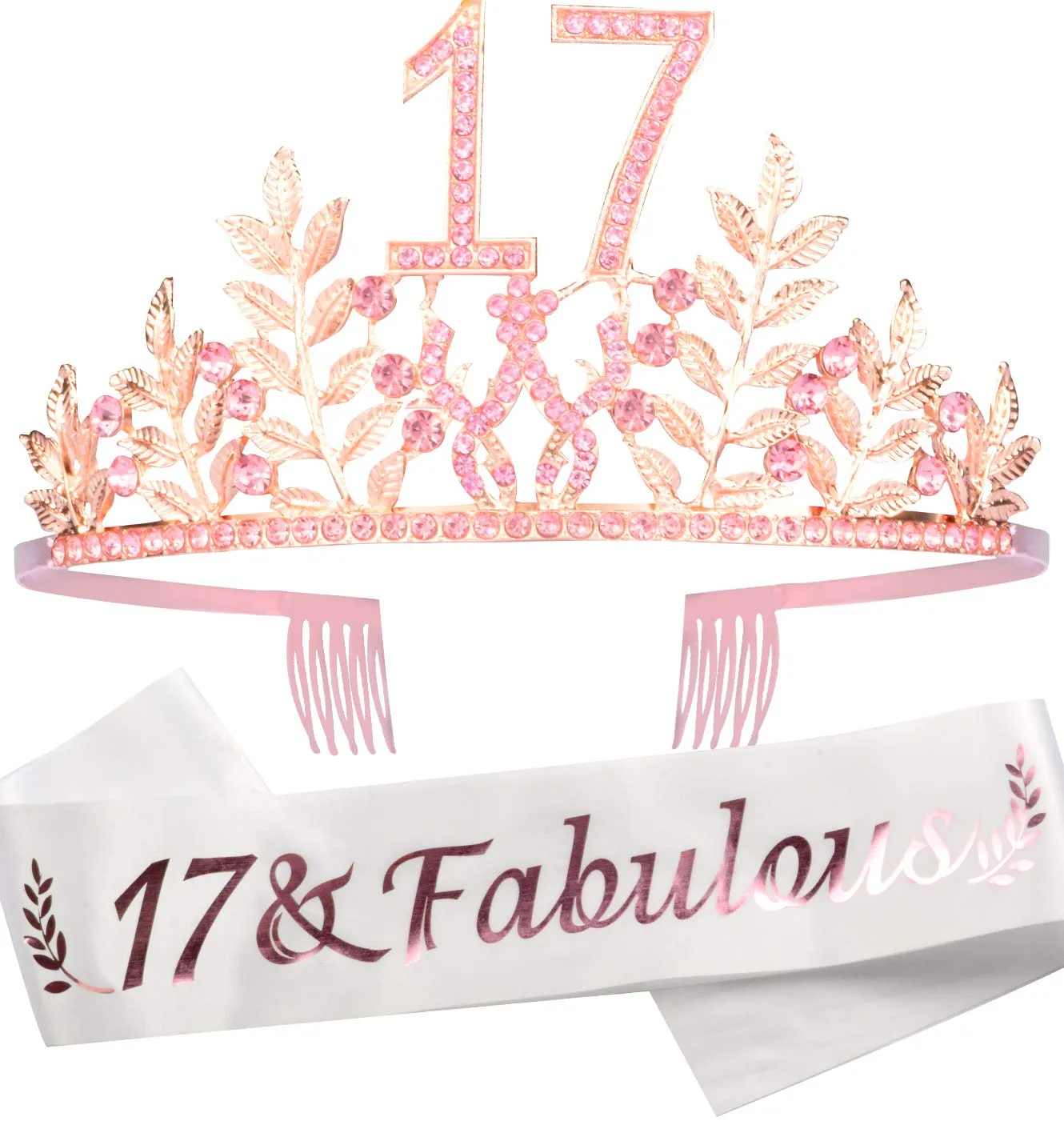 17th Birthday Gifts for Girls,17th Birthday Tiara and Sash,17 Fabulous Sash and Crystal