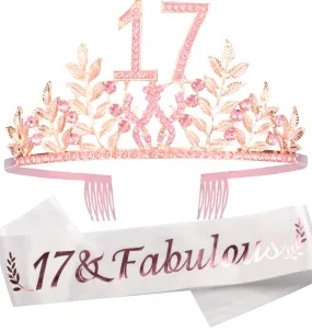 17th Birthday Gifts for Girls,17th Birthday Tiara and Sash,17 Fabulous Sash and Crystal