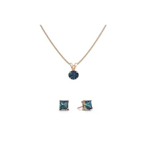 18K Rose Gold 1/2ct Alexandrite Round 18 Inch Necklace and Square Earrings Set Plated