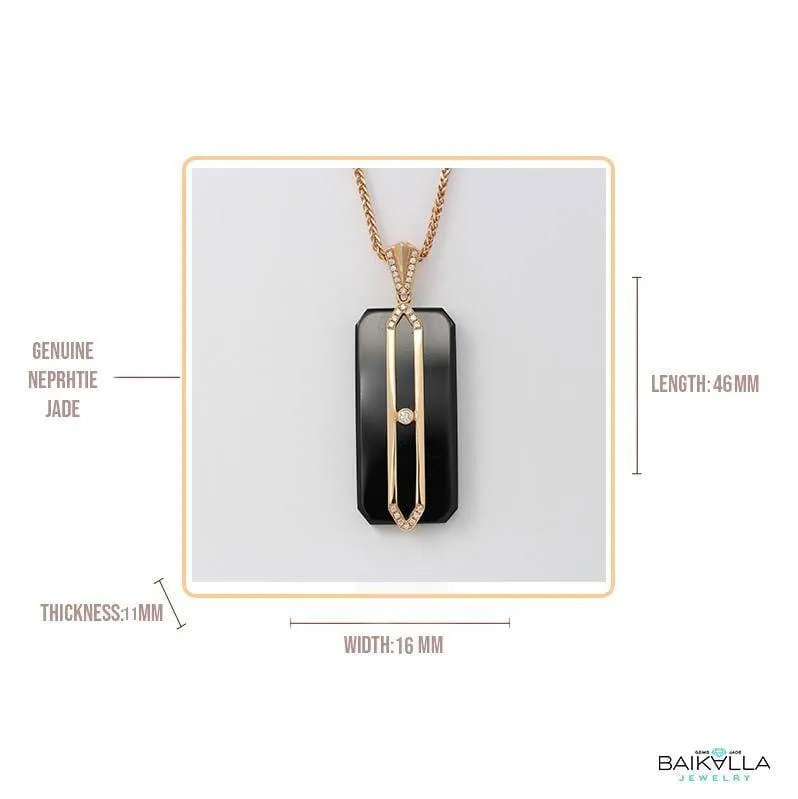 18k Rose Gold Genuine Nephrite Black Jade Men's Pendant Necklace With Diamonds ( high quality )