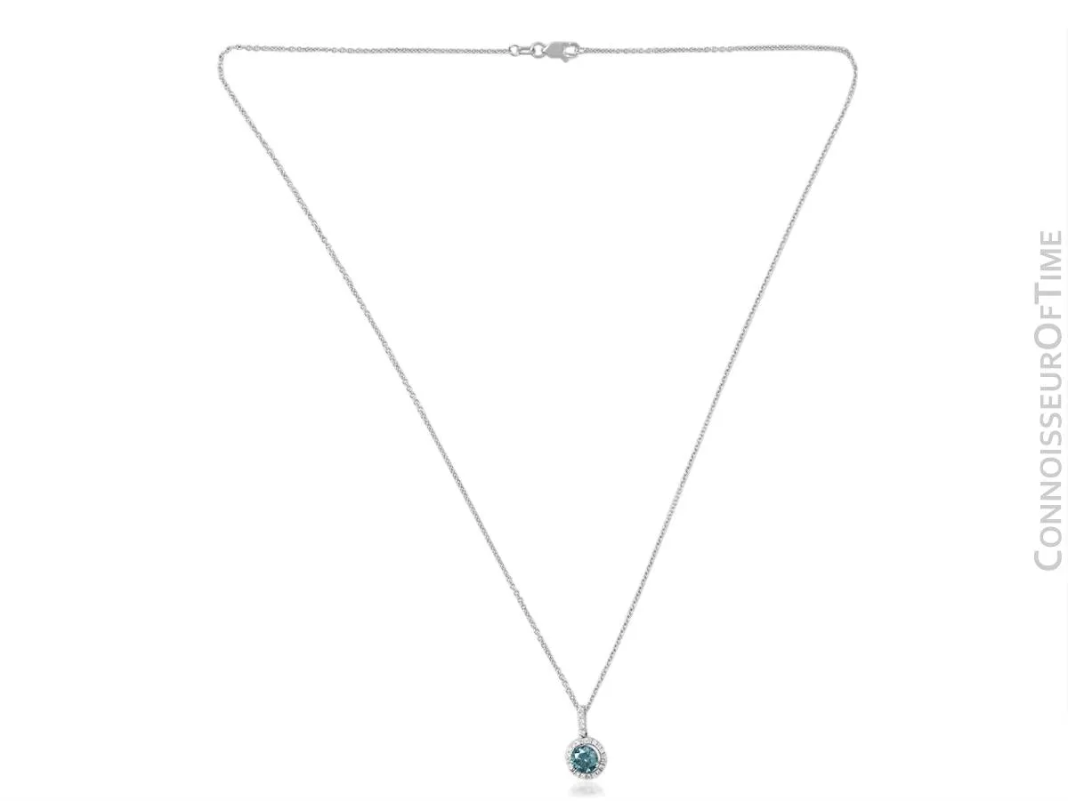 18K White Gold & Blue Diamond Pendant & 14K White Gold Necklace - 1.00 Carat TDW