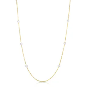 18K Yellow Gold and Pearl Station Beaded Chain Necklace