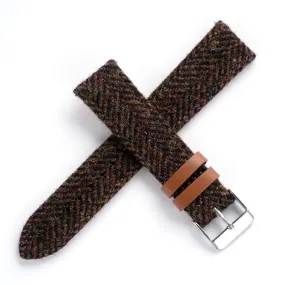 18mm 20mm 22mm Quick Release Wool / Leather Backed Watch Strap - Brown Tweed