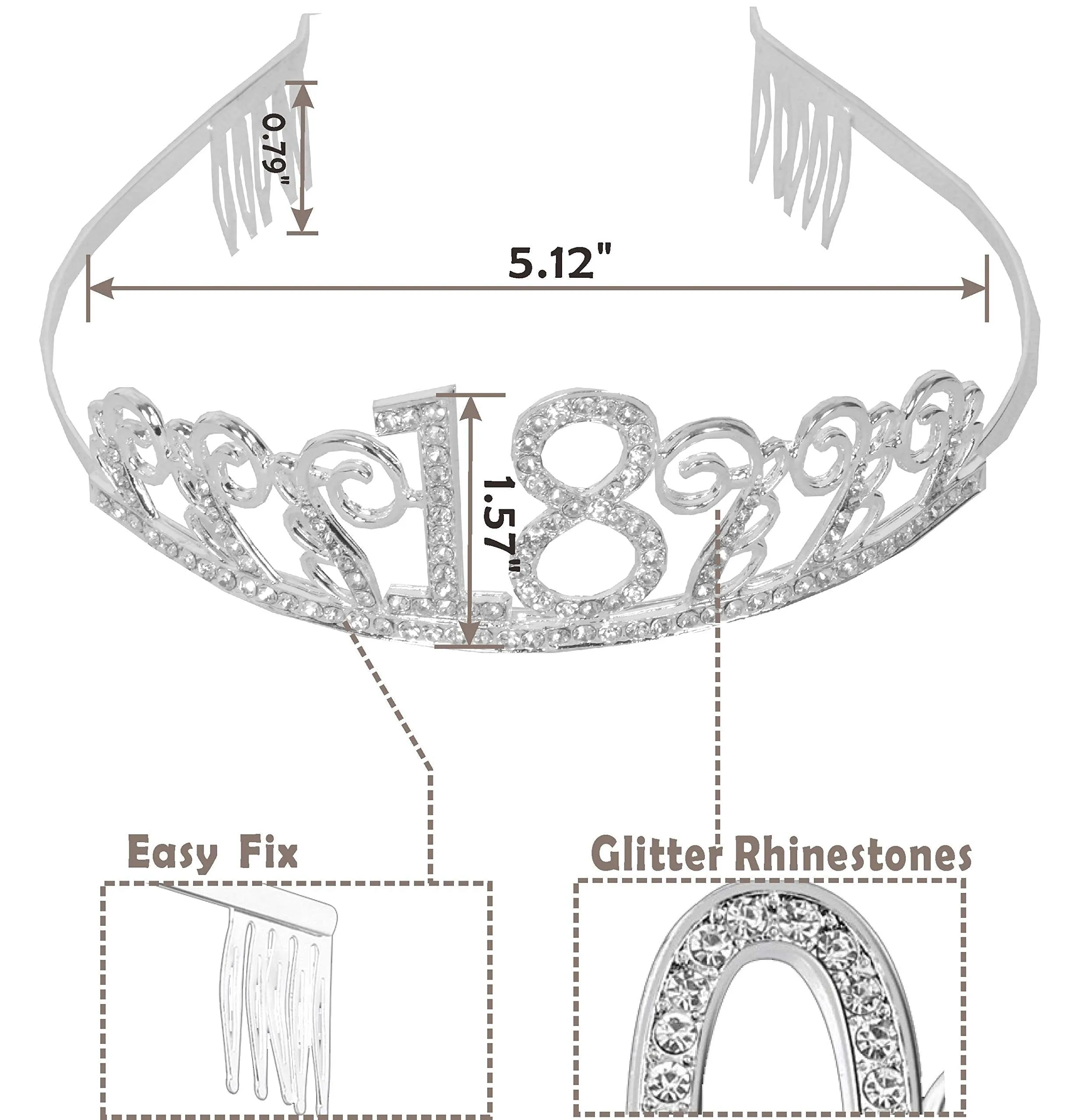 18Th Birthday Gifts For Girl, 18Th Birthday Tiara And Sash Silver, Happy 18Th Birthday