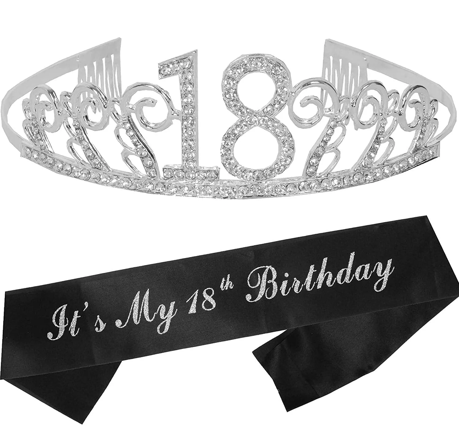 18Th Birthday Gifts For Girl, 18Th Birthday Tiara And Sash Silver, Happy 18Th Birthday