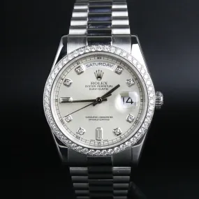 2001 Daydate 36mm 18K Platinum Factory Diamond Dial & Bezel with Box & Papers