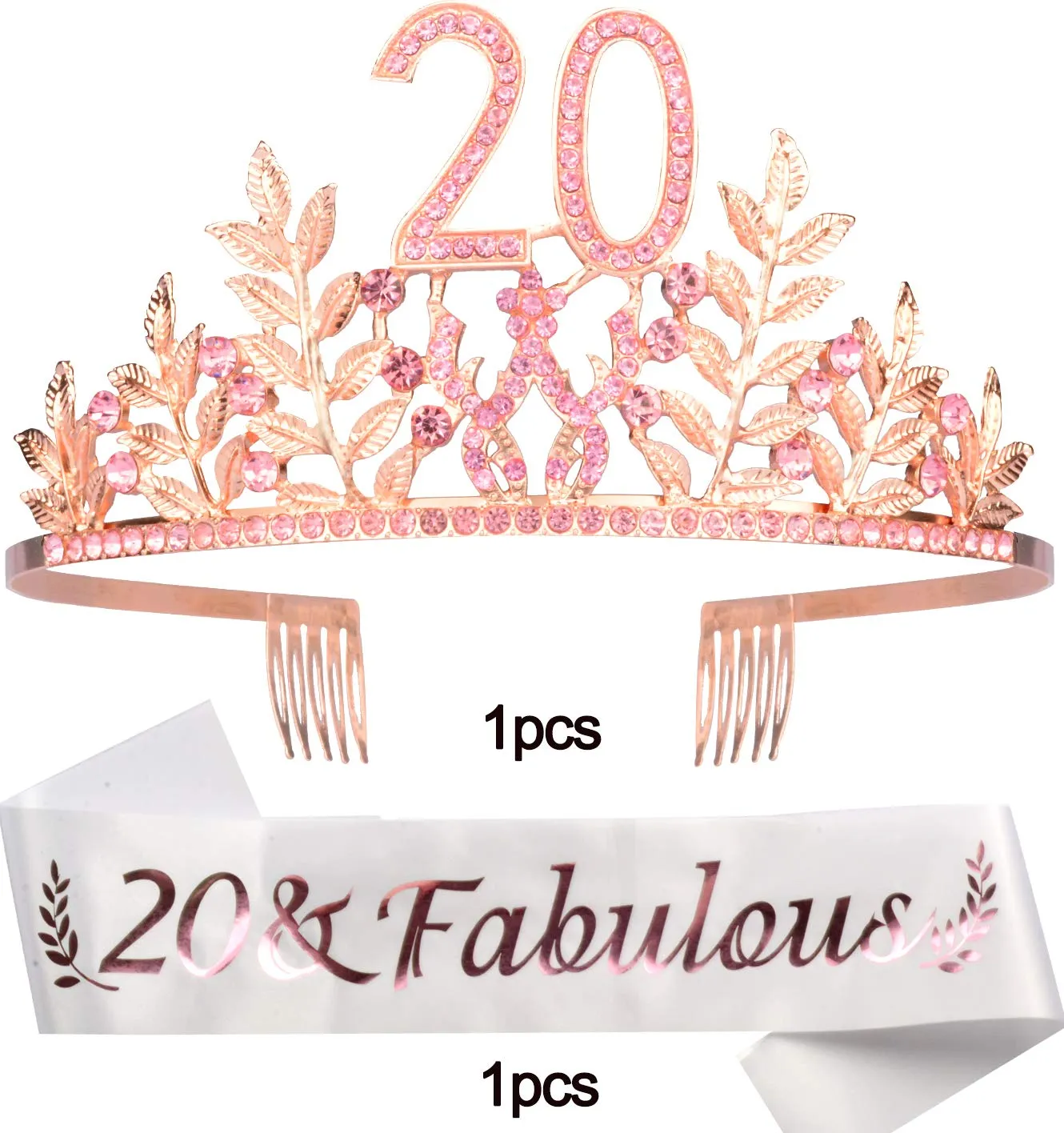 20th Birthday Gifts for Girls, 20th Birthday Tiara and Sash, 20 Fabulous Sash and Crystal