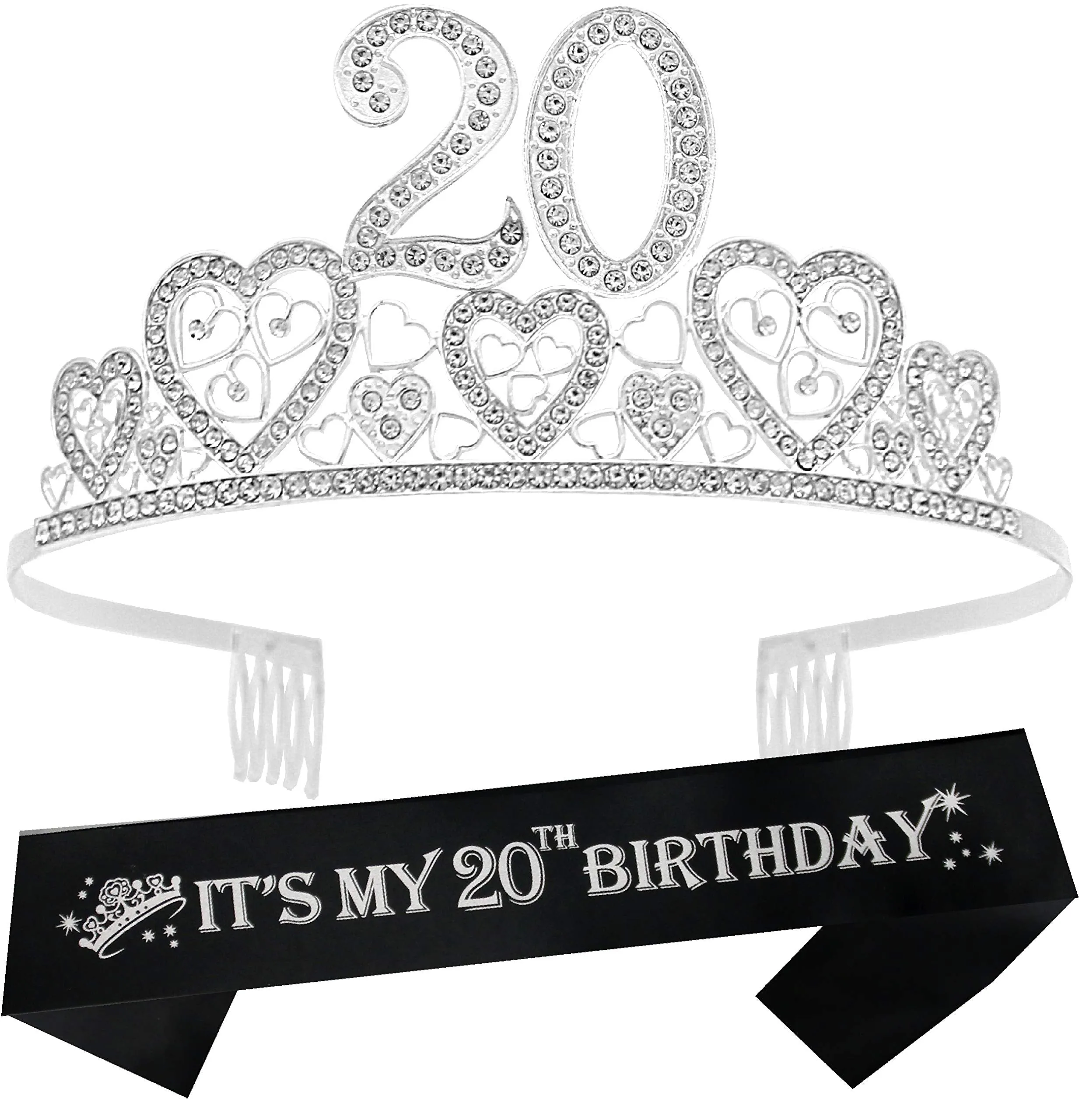 20th Birthday Sash,20th Birthday Tiara, 20th Birthday Decorations for Her,20th Birthday