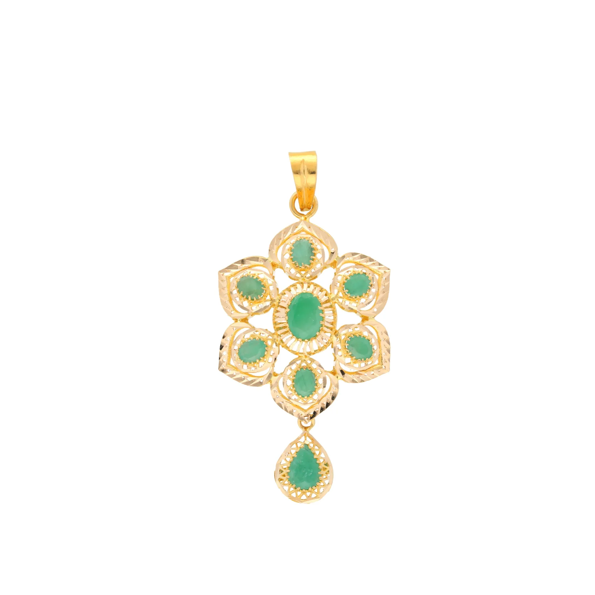 22K Yellow Gold & Emerald Pendant Set (11.6gm)