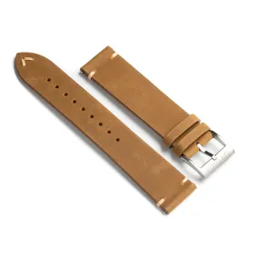 22mm Quick Release Simple Stitch Leather Watch Strap - Light Brown