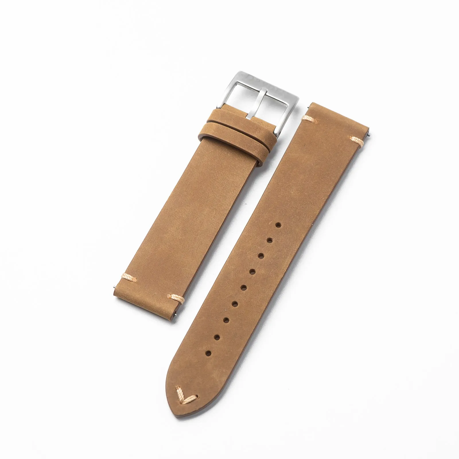 22mm Quick Release Simple Stitch Leather Watch Strap - Light Brown