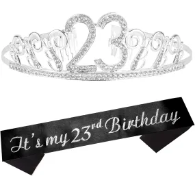 23rd Birthday Gifts for Women, 23rd Birthday Tiara and Sash, Happy 23rd Birthday Party