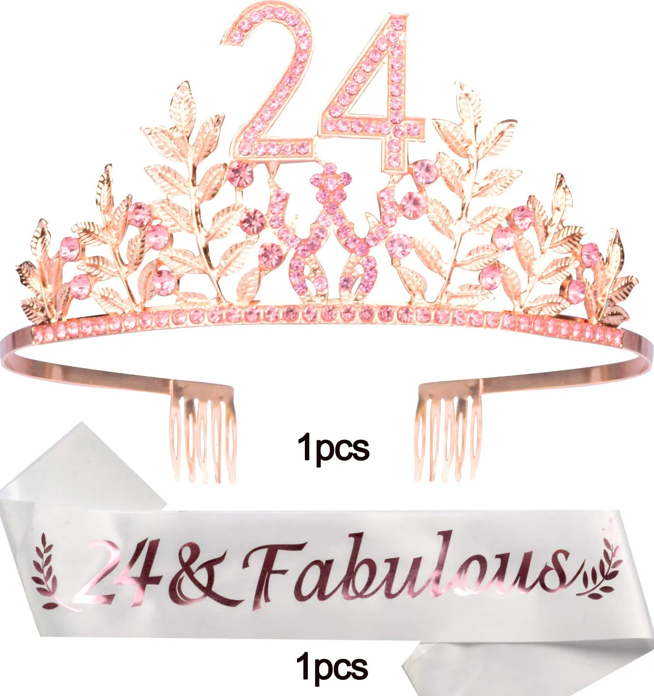 24th Birthday Gifts for Women, 24th Birthday Tiara and Sash, 24 Fabulous Sash and Crystal