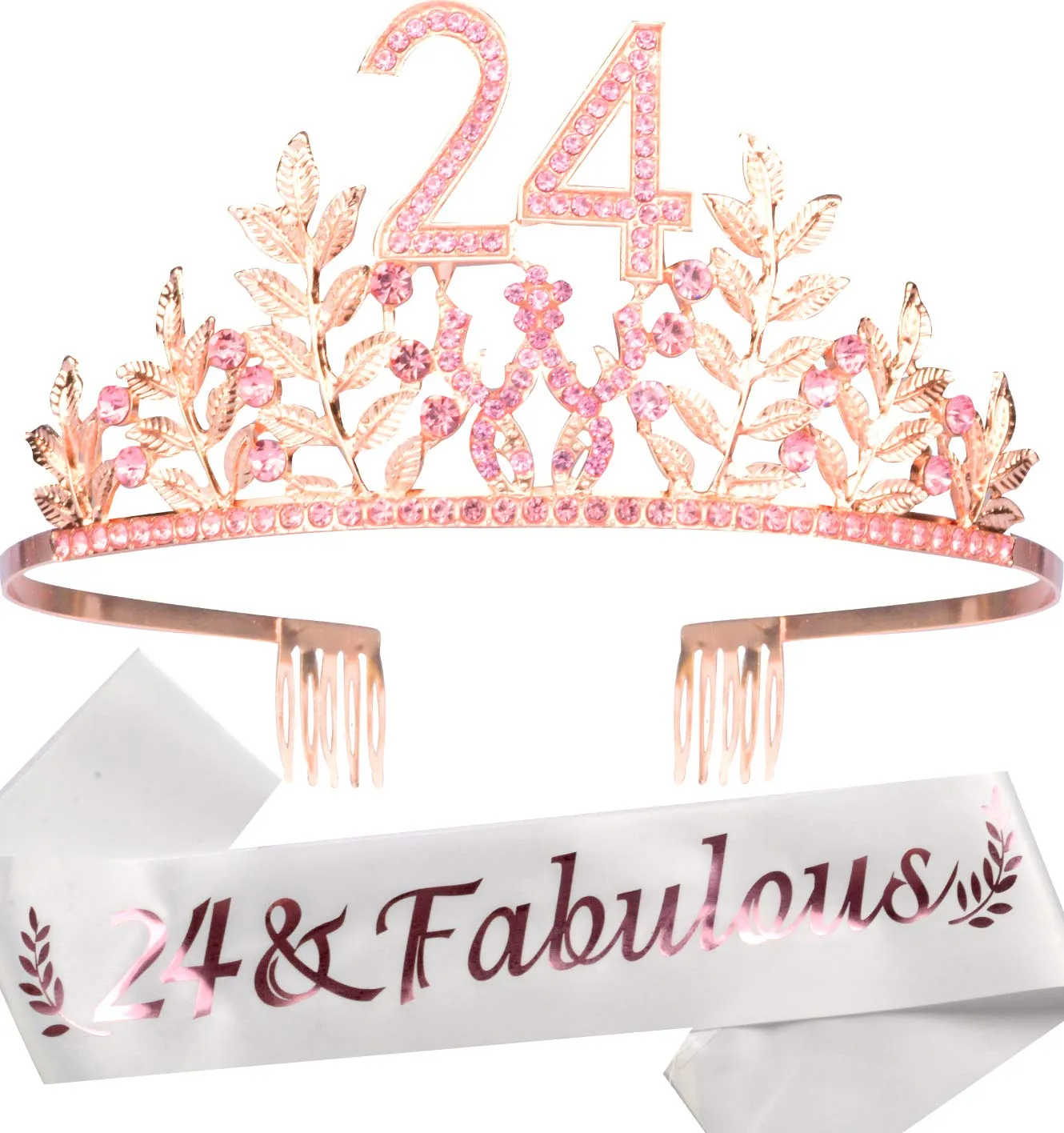 24th Birthday Gifts for Women, 24th Birthday Tiara and Sash, 24 Fabulous Sash and Crystal