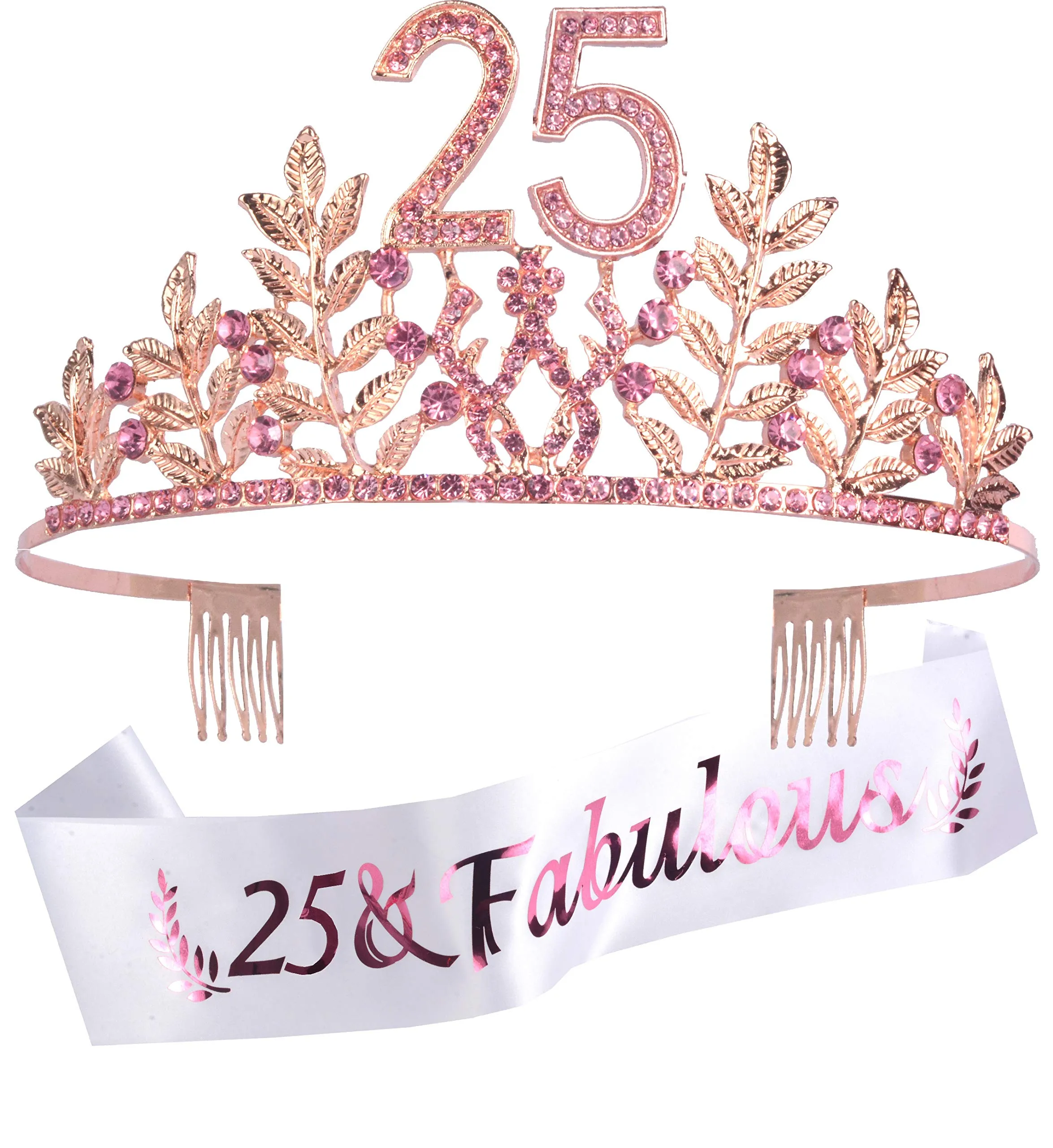 25th Birthday Gifts for Women, 25th Birthday Tiara and Sash, 25 Fabulous Sash and Crystal