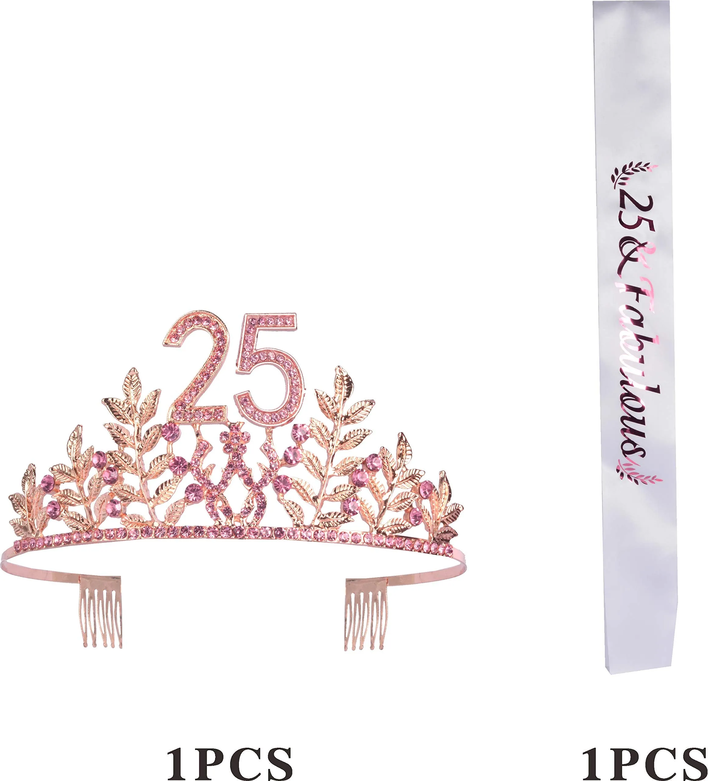 25th Birthday Gifts for Women, 25th Birthday Tiara and Sash, 25 Fabulous Sash and Crystal